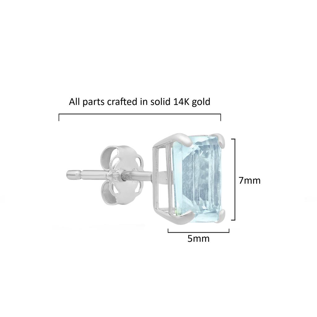 MAX + STONE 14k White Gold Solitaire Emerald-Cut Gemstone Stud Earrings (7x5mm)