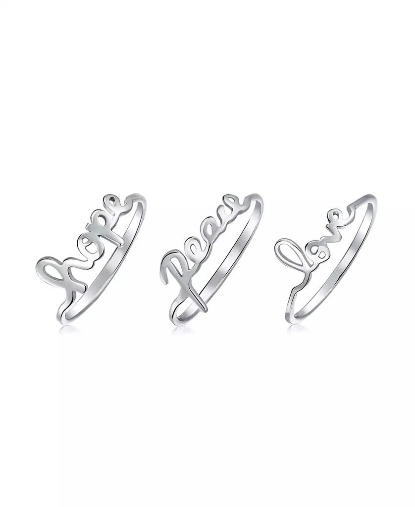 Bling Jewelry Set of 3 Inspirational Words Peace Love Hope Ring Set Sterling Silver
