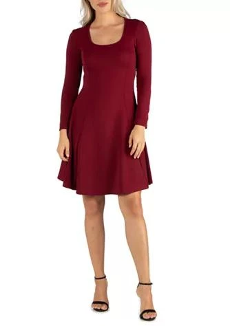 24seven Comfort Apparel Comfort Apparel Womens Simple Long Sleeve Knee Length Flared Dress 1