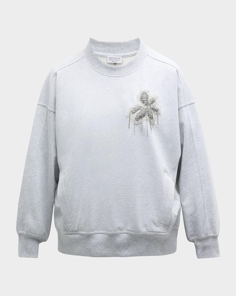 Brunello Cucinelli Monili Floral Crest Cotton Felpa Crewneck