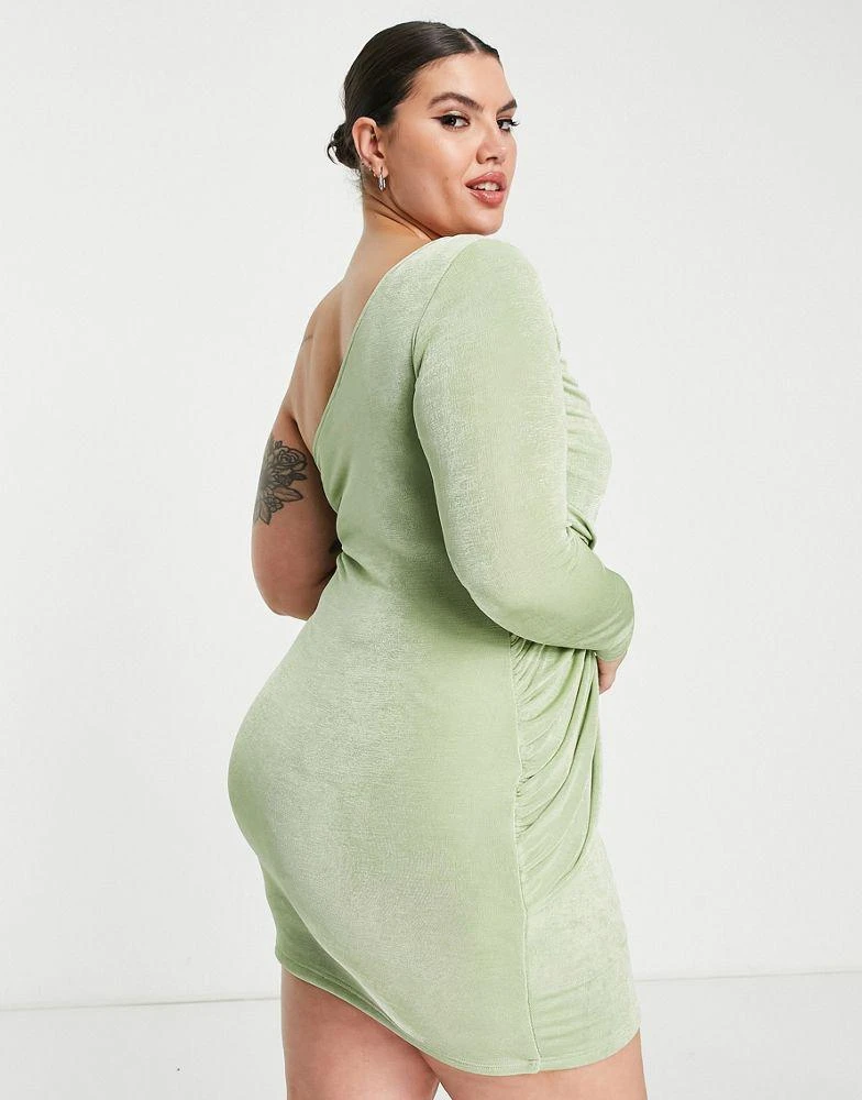 Saint Genies Plus Saint Genies Plus one shoulder ruched mini dress in pistachio 2