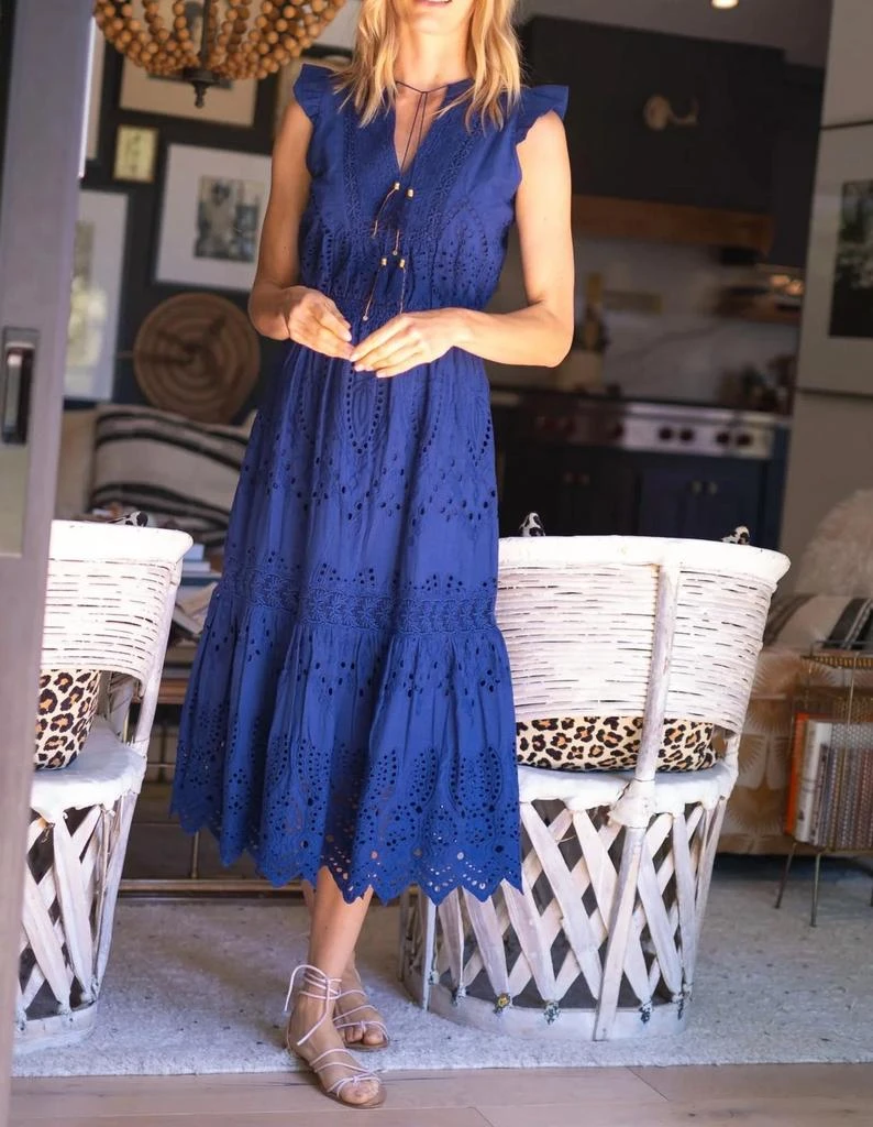 BELL Lola Eyelet Midi Dress In Navy 2