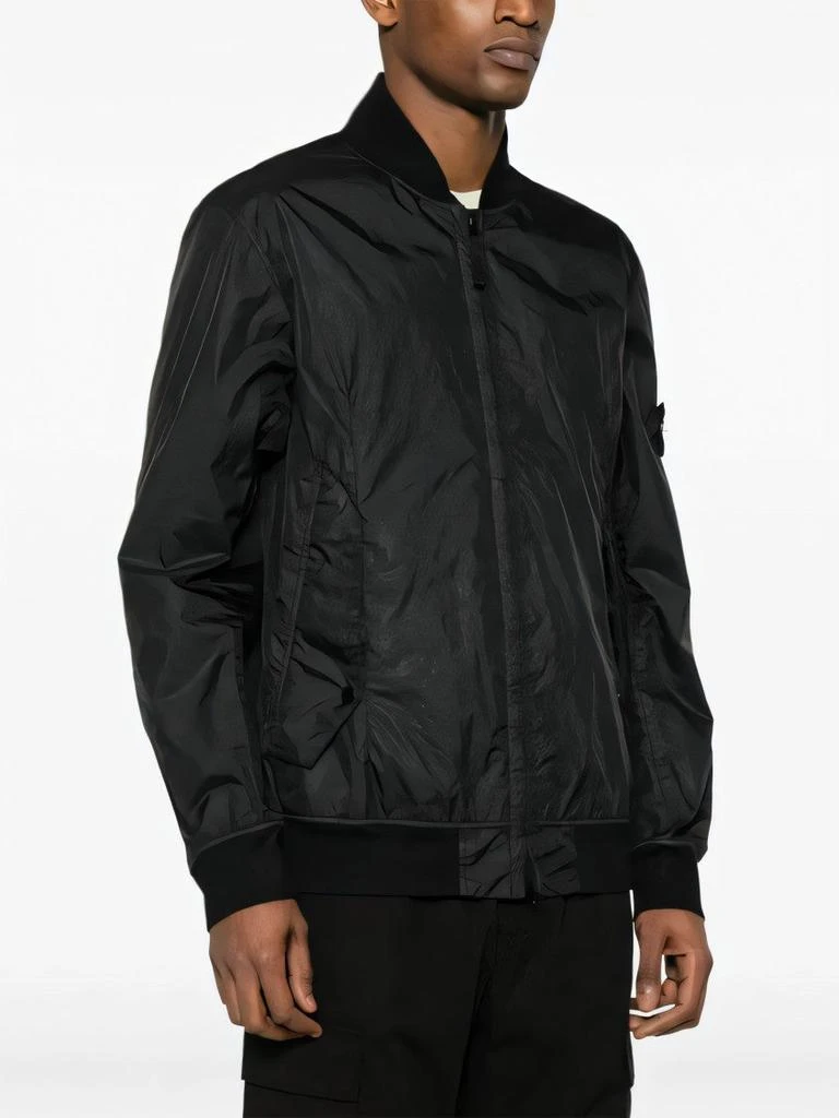 Stone Island Black Leather Jacket With Zip Front And Logo Patch 3