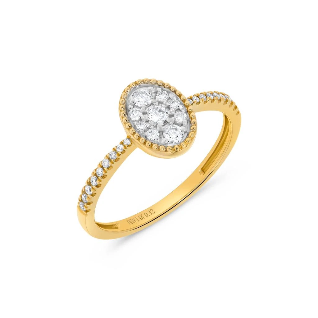 H.J. Namdar 0.32 ct tw Milgrain Oval Shape Pave Diamond Ring 14K Yellow Gold Natural Diamonds Size 6