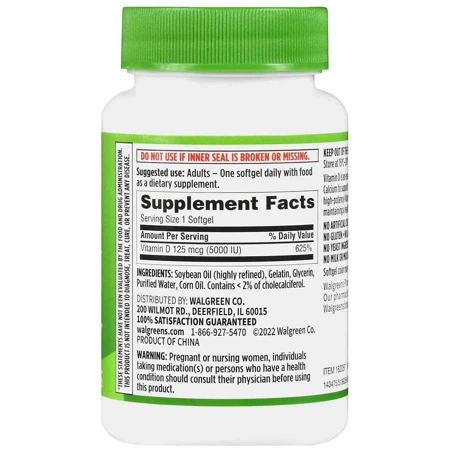 Walgreens Vitamin D3 125 mcg (5000 IU) Softgels (200 days) 3