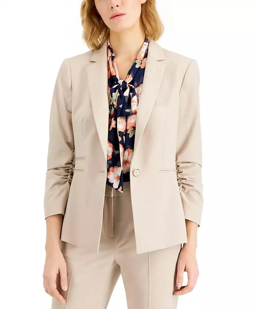 Tahari Women's Ruched-Sleeve One-Button Blazer 1