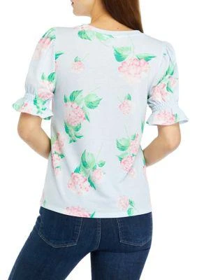 Crown & Ivy™ Ivy Womens Smocked Puff Sleeve Printed T Shirt 2