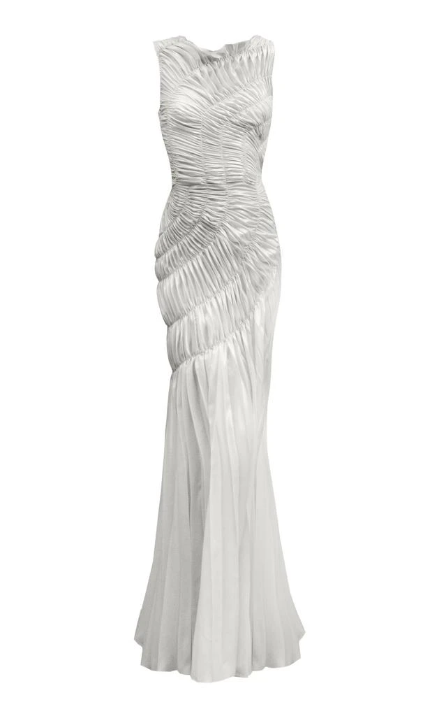 GEORGIA HARDINGE GEORGIA HARDINGE - Fossil Shirred Metallic Chiffon Maxi  Dress - Ivory - UK 6 - Moda Operandi - Dresses & Skirts - BeyondStyle