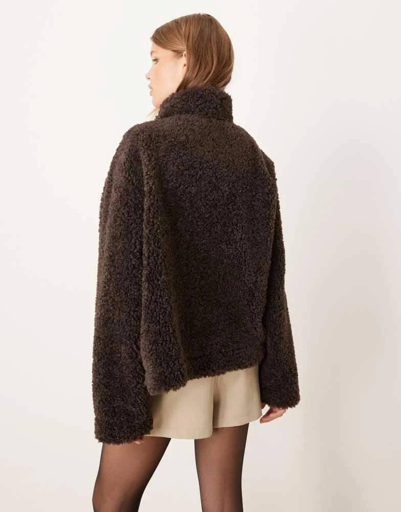 GINA TRICOT Gina Tricot short borg pile jacket in dark mole brown 2