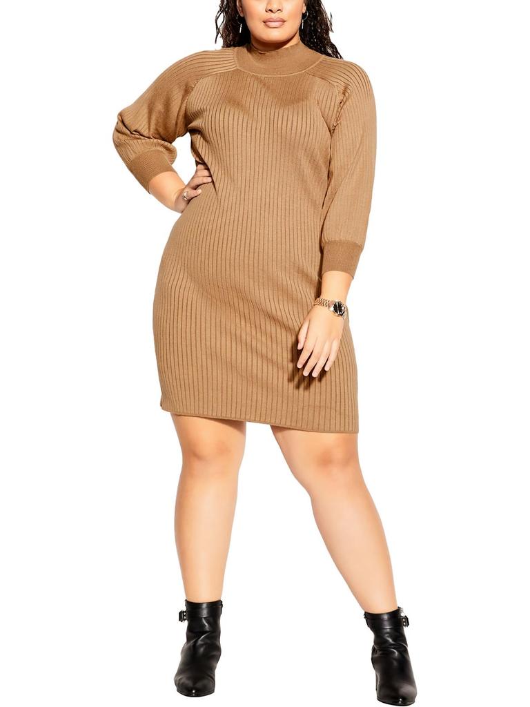 City Chic Womens Ribbed Knit Sweaterdress