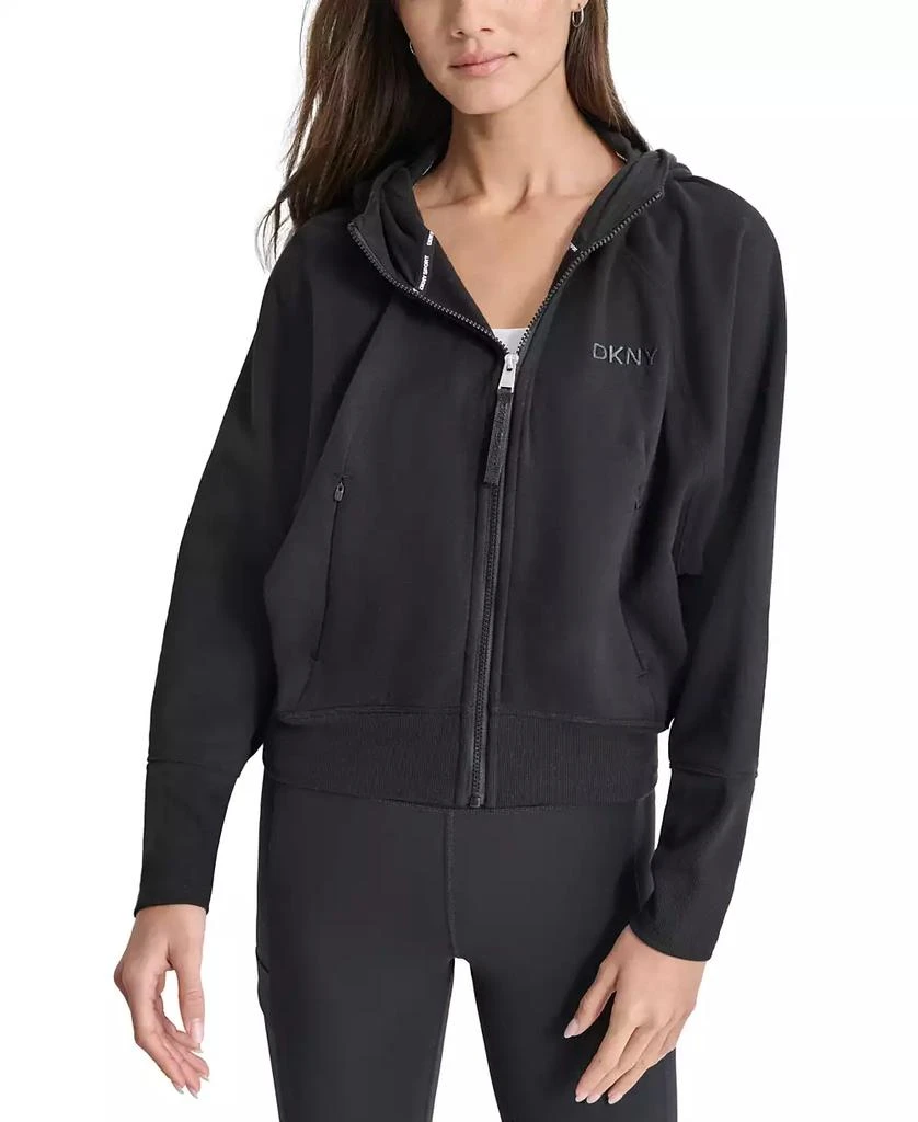 DKNY Women's Embroidered-Logo Cropped Zip-Front Fleece Hoodie 1