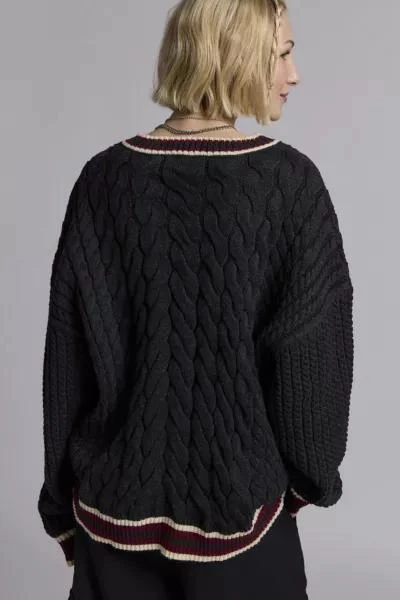 The Ragged Priest The Ragged Priest Embroidered Graphic V-Neck Cable Knit Sweater 4