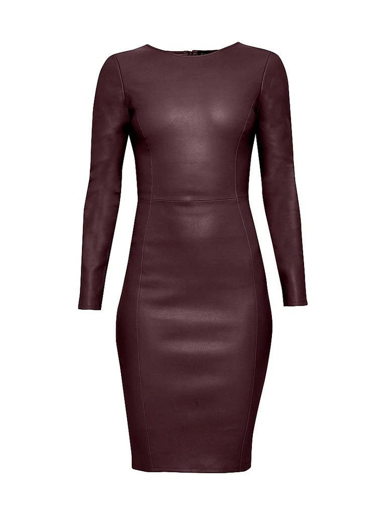 satin leather dress Miss Circle Women's Sabina Purple Leather Slash Neck Midi Dress
