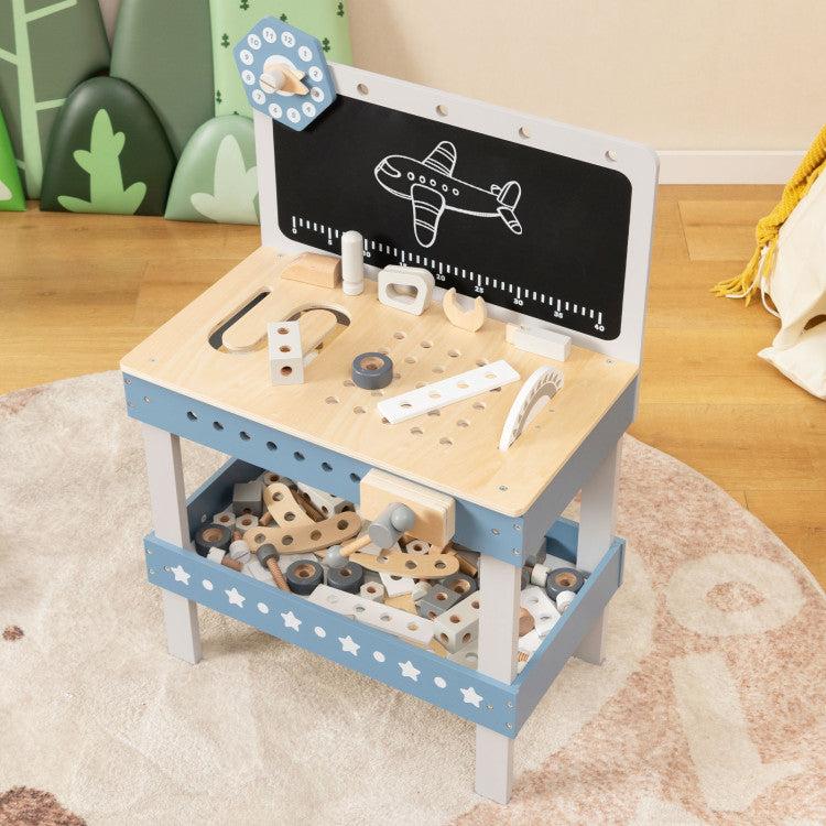 Hivvago Kids Play Tool Workbench Set with 61 Pcs Tool and Parts Set-Blue