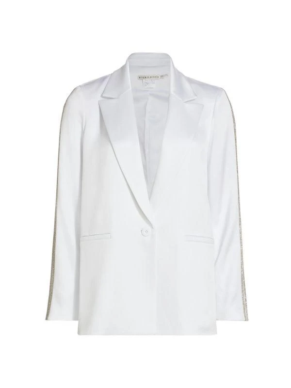 Alice + Olivia Denny Embellished Twill Single Button Blazer 5