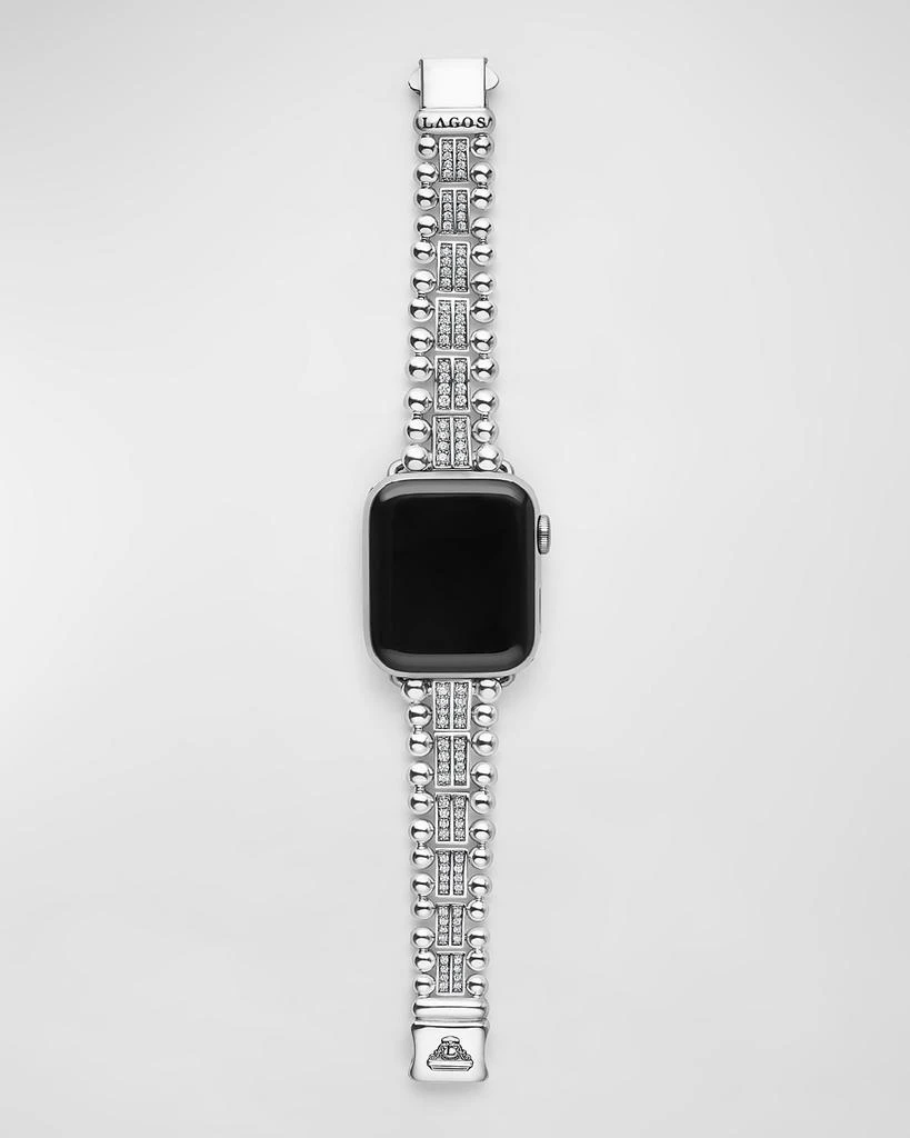 LAGOS Smart Caviar Sterling Silver Spark Diamond 2 Row 38mm Apple Watch Band 5