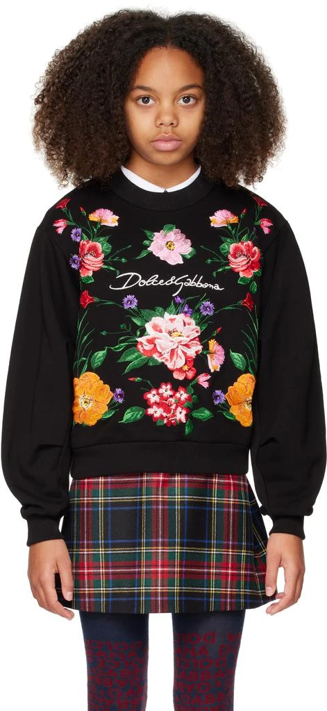 Dolce
Gabbana Kids Black Jersey Round-Neck Floral Sweatshirt