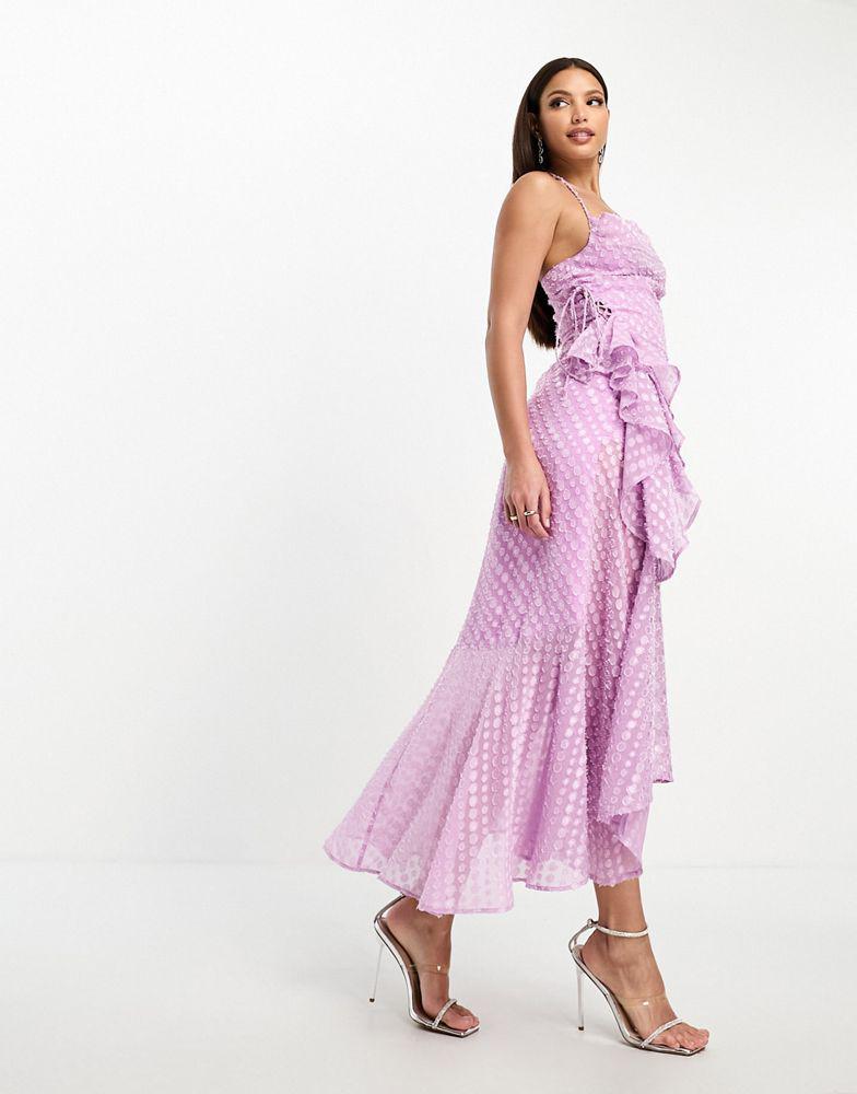 DESIGN super ruched frill detail hotsell midi dress in lilac