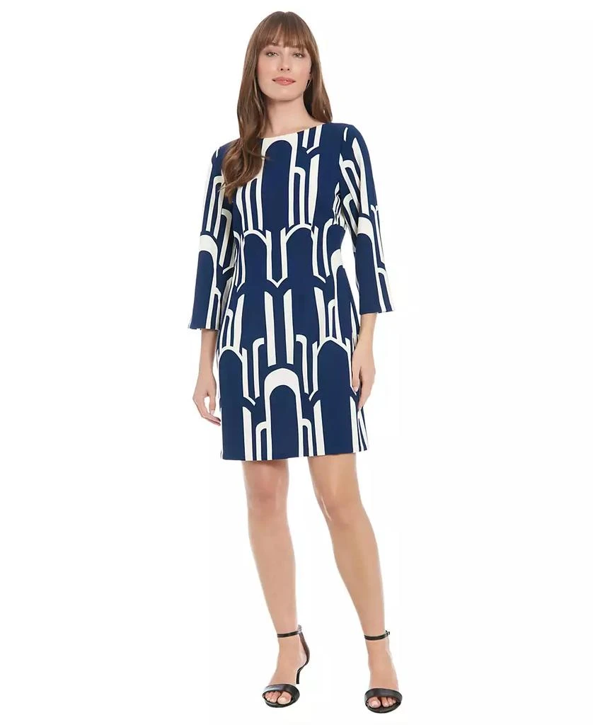 London Times Petite Long-Sleeve Printed Shift Dress - Dresses & Skirts -  Free Shipping - BeyondStyle