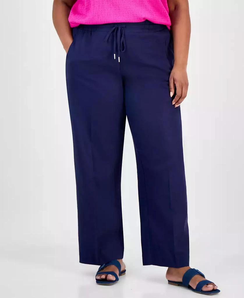 JONES NEW YORK Plus Size Linen-Blend Drawstring Pants 3