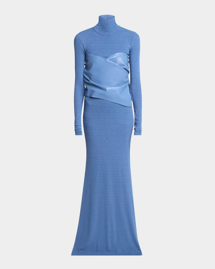 Nanushka Amabel Turtleneck Alt-Leather Combo Maxi Dress 1