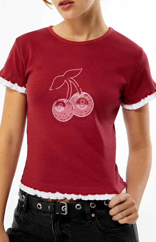 Daisy Street Cherry 8 Ball Rhinestone Layered Ribbed Baby T-Shirt 2
