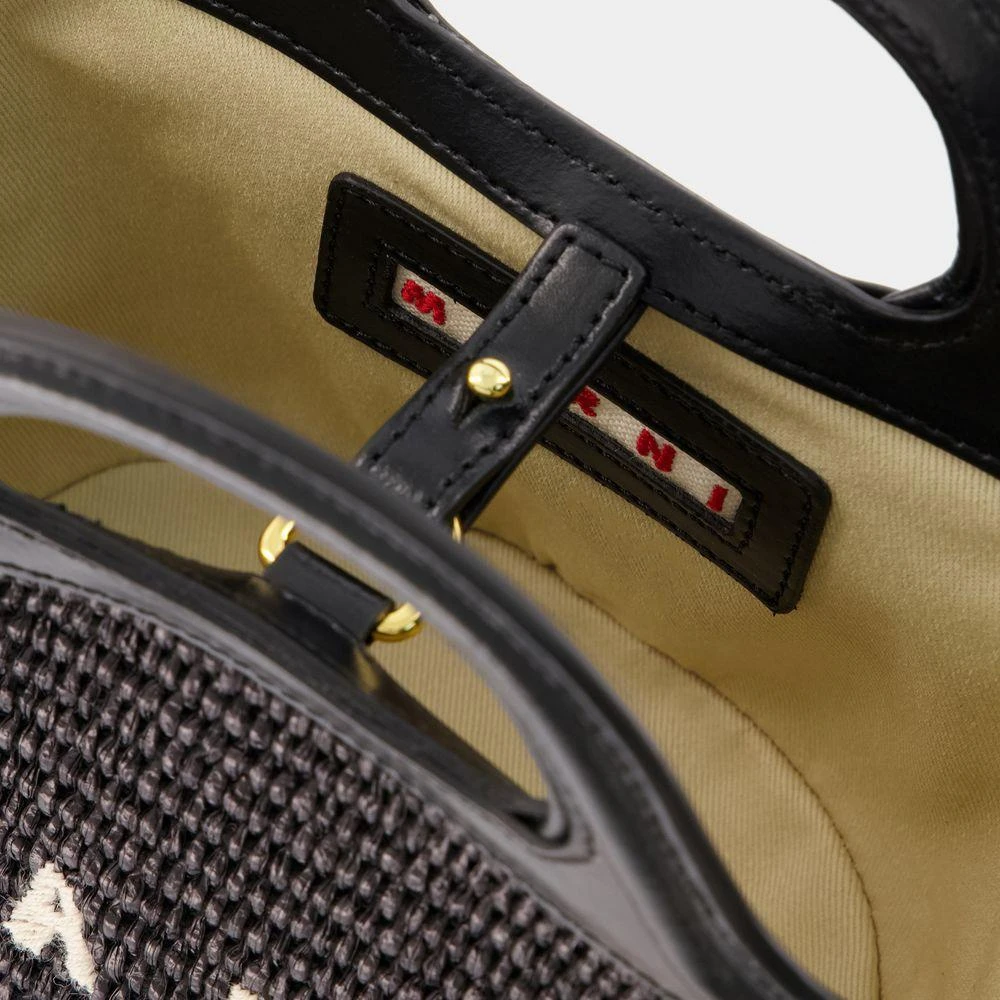 Marni BLACK LEATHER AND STRAW MICRO TROPICALIA SUMMER HANDBAG 4