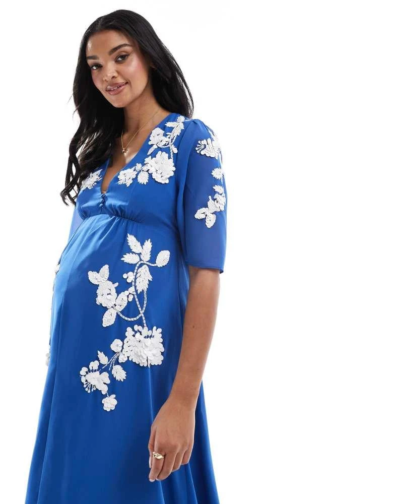 blue dress for baby girl Hope & Ivy Lacey V-Neck Full Skirt Tea Dress With Puff Sleeves – DBiggins main image 1