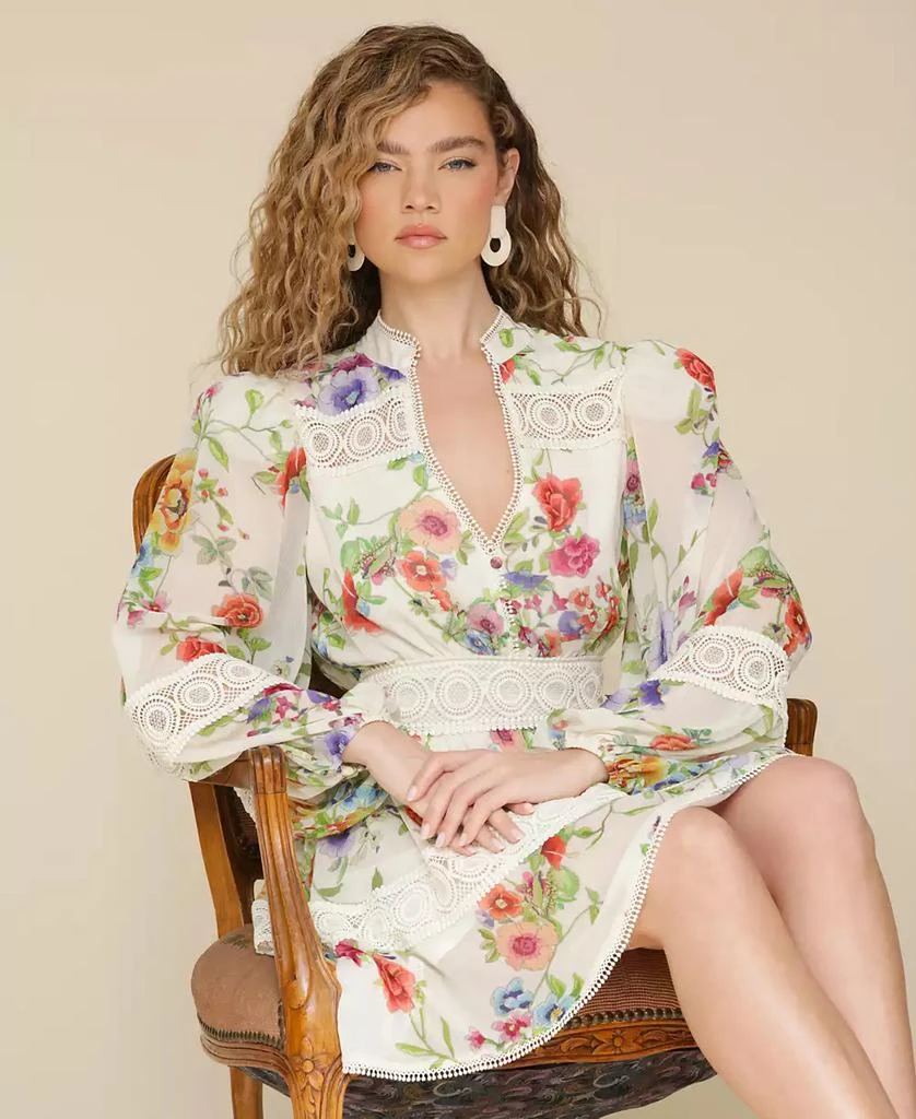 Avec Les Filles Women
s Floral Lace-Trim Chiffon Dress 4