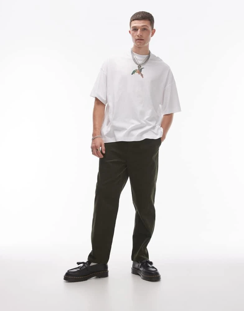 Topman Topman tapered cord trousers in khaki 1