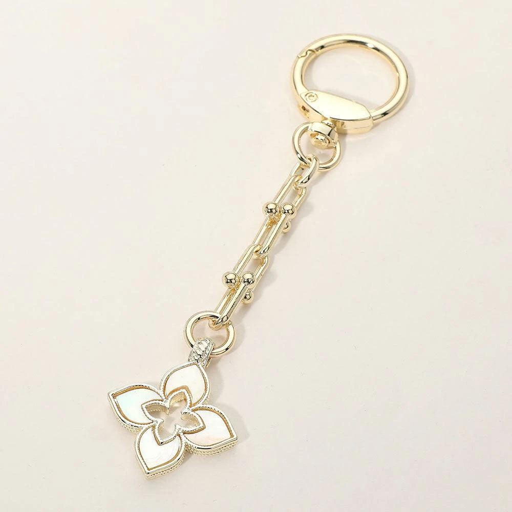 FASHNZFAB 14K Gold Plated Mother of Pearl Flower Charm Drop Keychain Bag Charm 2