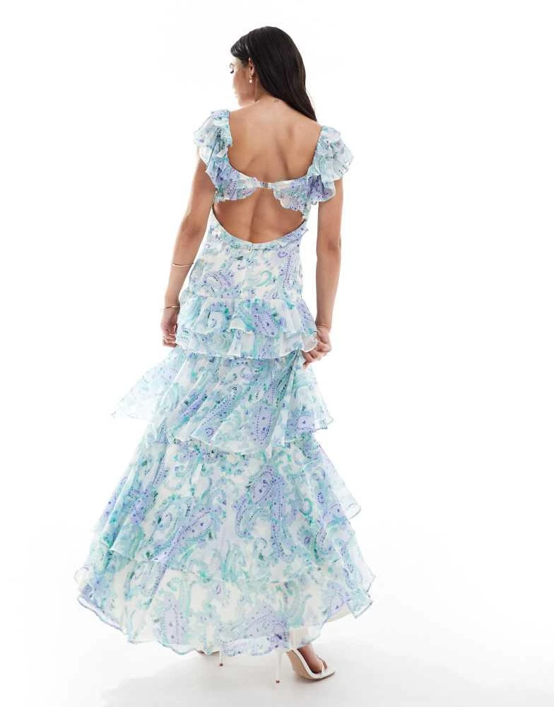 ASOS ASOS DESIGN ruffle dropped waist tiered maxi dress in blue floral print 4