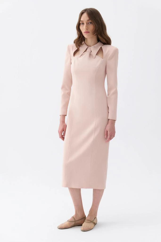 Nocturne Tie Neck Midi Dress with Shoulder Pad 1