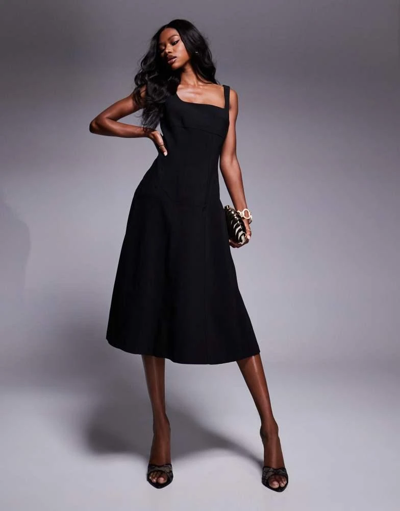 River Island River Island tailored seamed midi dress in black 1