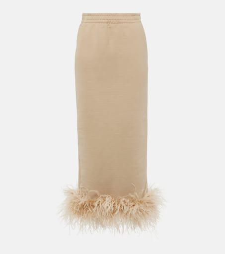 【関税込み】prada Feather midi skirt Prada Feather-Trimmed Wool Midi Skirt in Black für Damen