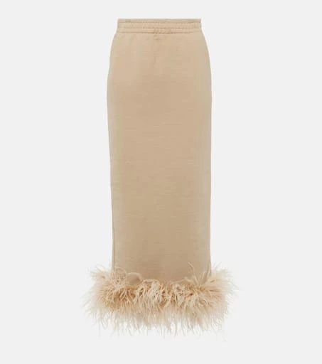 Prada Feather-trimmed cotton midi skirt 1