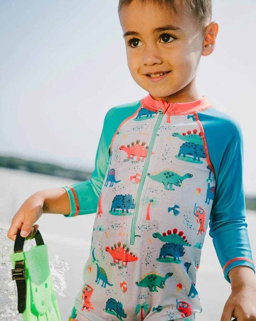 Deux par Deux Baby and Toddler One-Piece Long Sleeve Rashguard Grey Baby Dinosaur Print 2