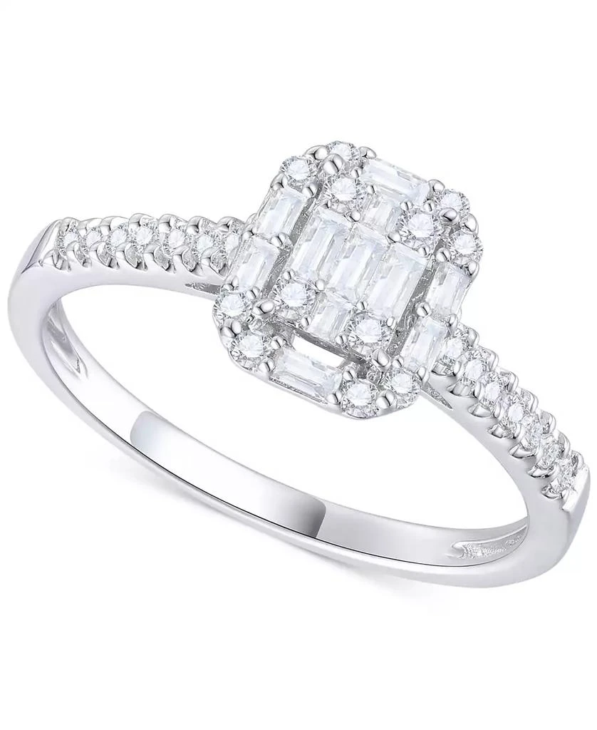 Macy
s Diamond Emerald Shaped Halo Cluster Engagement Ring (3/8 ct. t.w.) in 14k White Gold