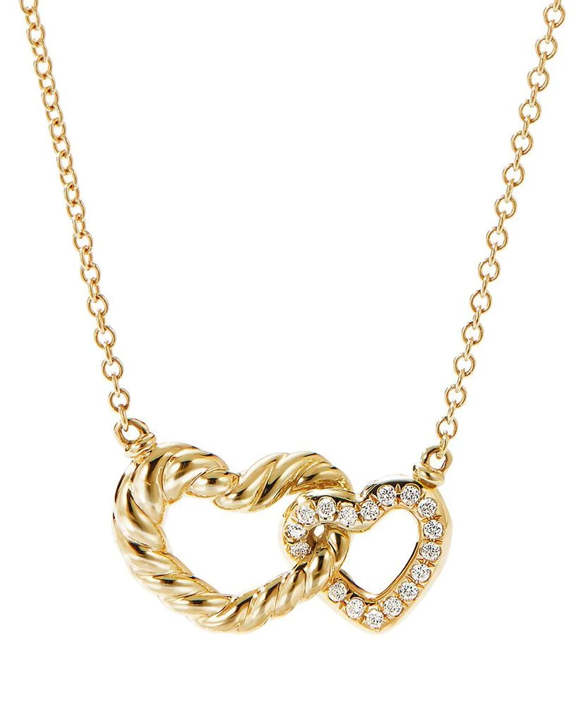 David Yurman Cable Double Heart Pendant Necklace with 18K Yellow Gold with Pavé Diamonds, 18" 1