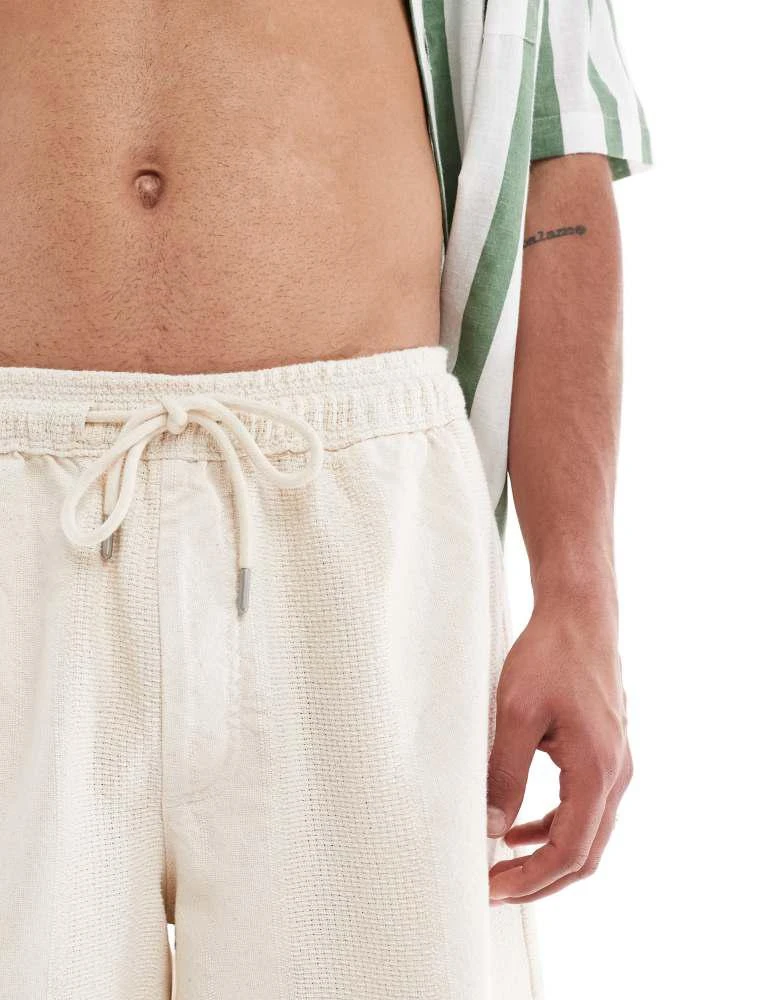 Pull&Bear Pull&Bear textured drawstring short co-ord in ecru 5