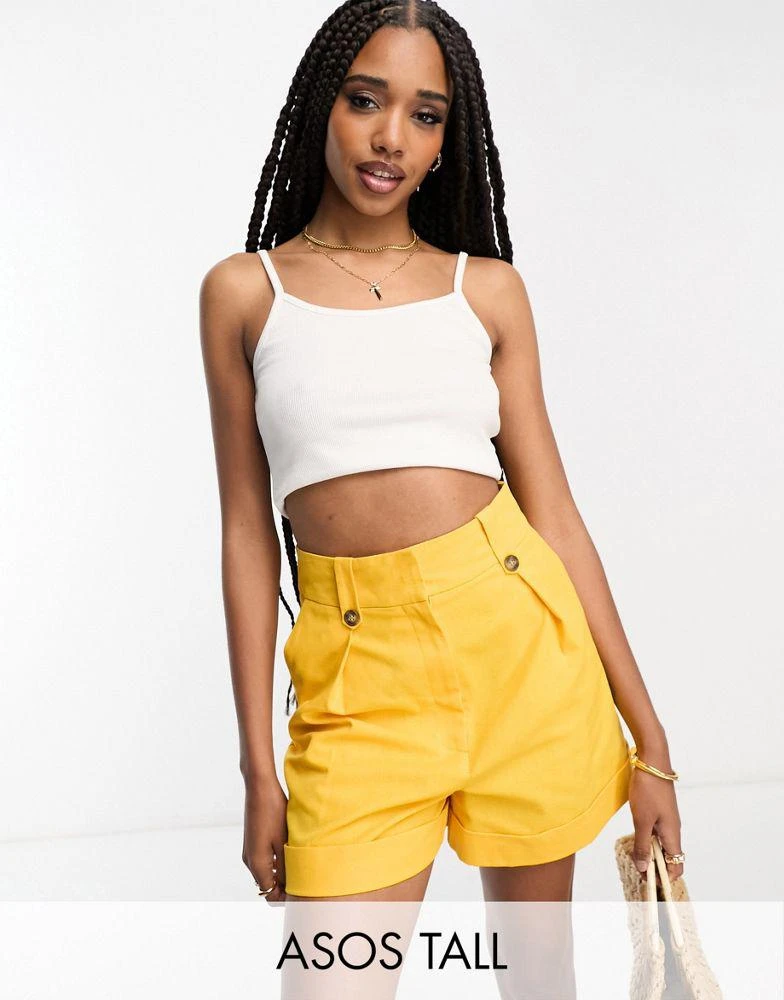 ASOS ASOS DESIGN Tall mom short with waist tabs with linen in citrus 1