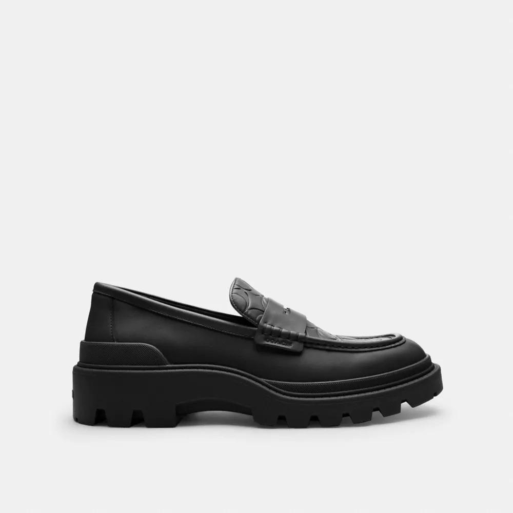 COACH BLACK/COAL ローファー 7C 24cm Coach Loafer With Signature Print - Business Casual Shoes