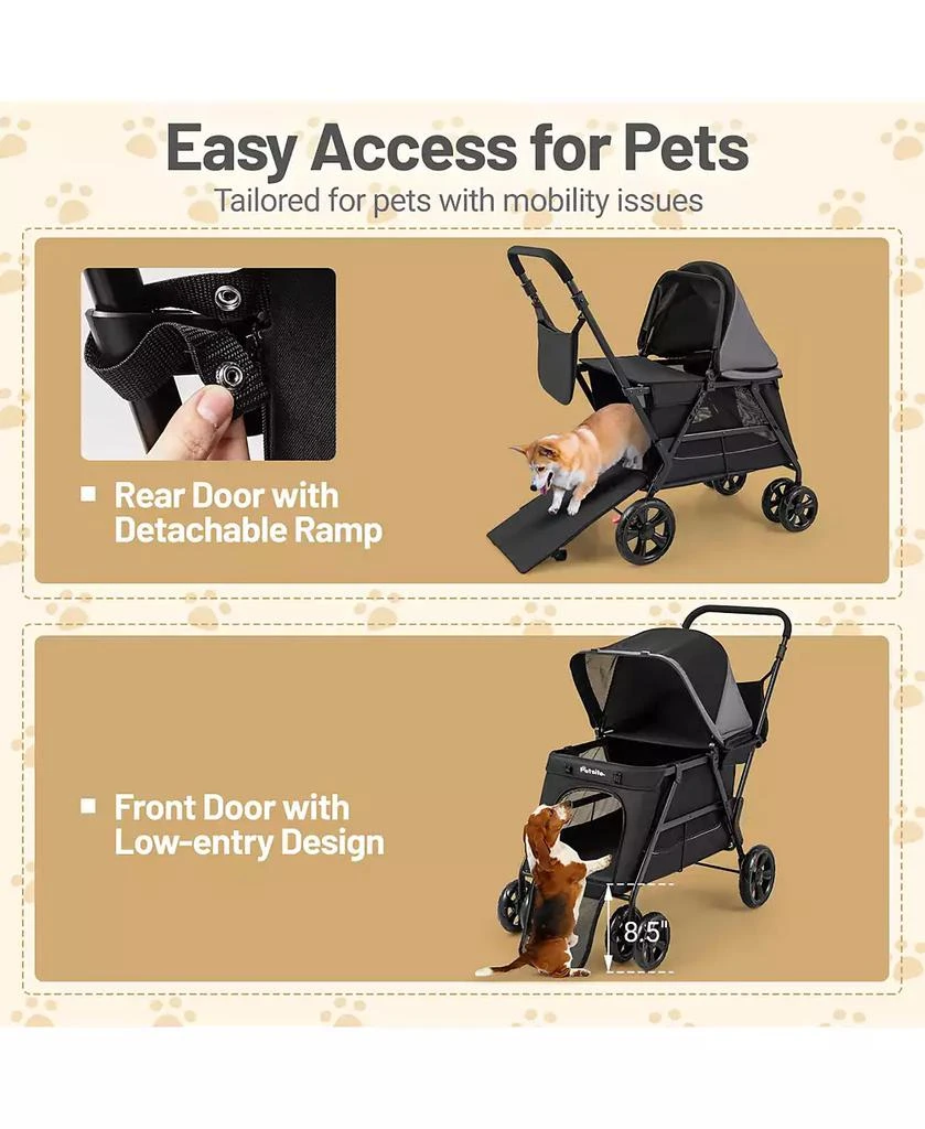 Gymax Dog Stroller for Small Medium Dogs w/ Dual Entry Ramp All-Terrain Wheels 9