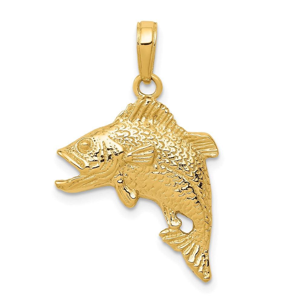 Diamond2Deal 14k Yellow Gold Jumping Bass Fish Pendant