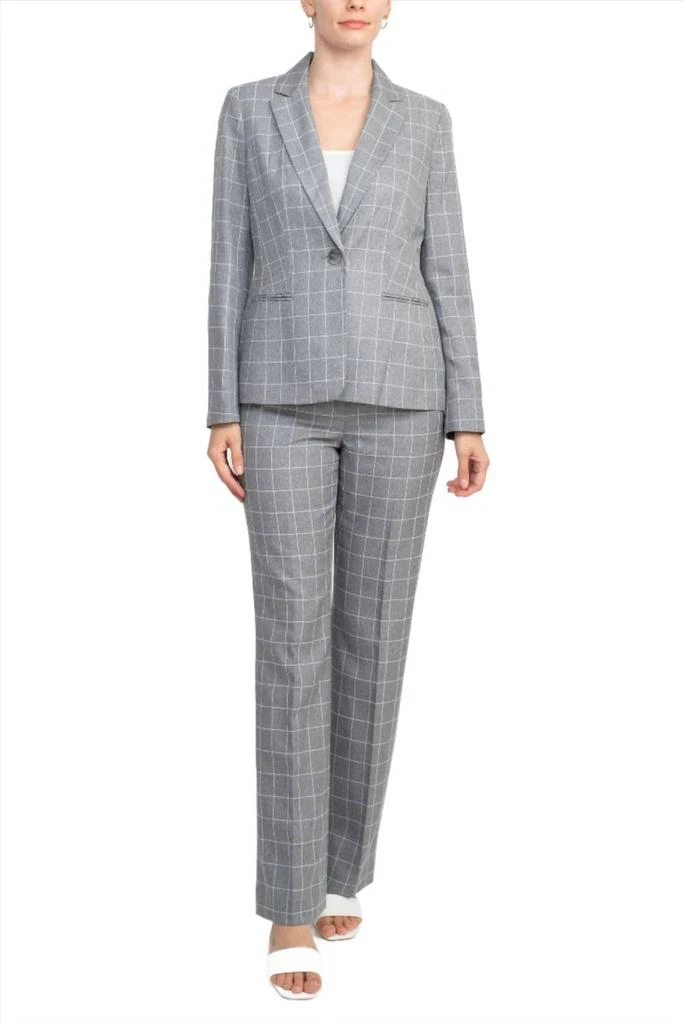 Le Suit Le Suit - Notched Collar Mélange Windowpane Jacket With Crepe Pant Suit Set