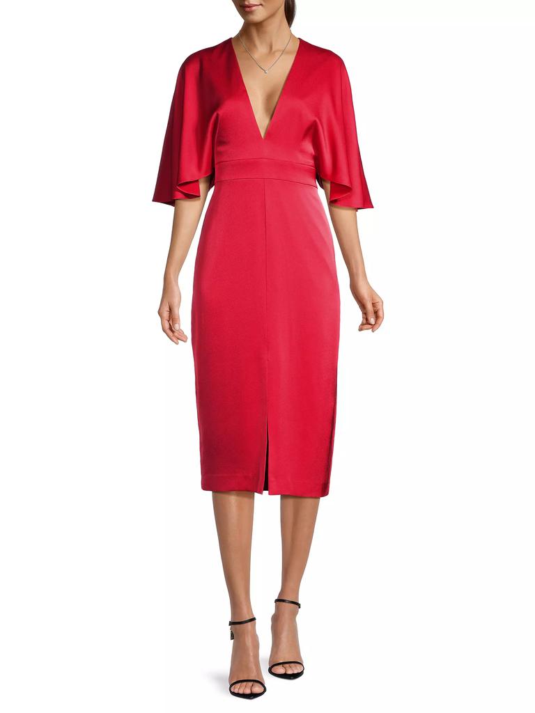 Aidan Mattox Crepe Flutter-Sleeve Midi-Dress