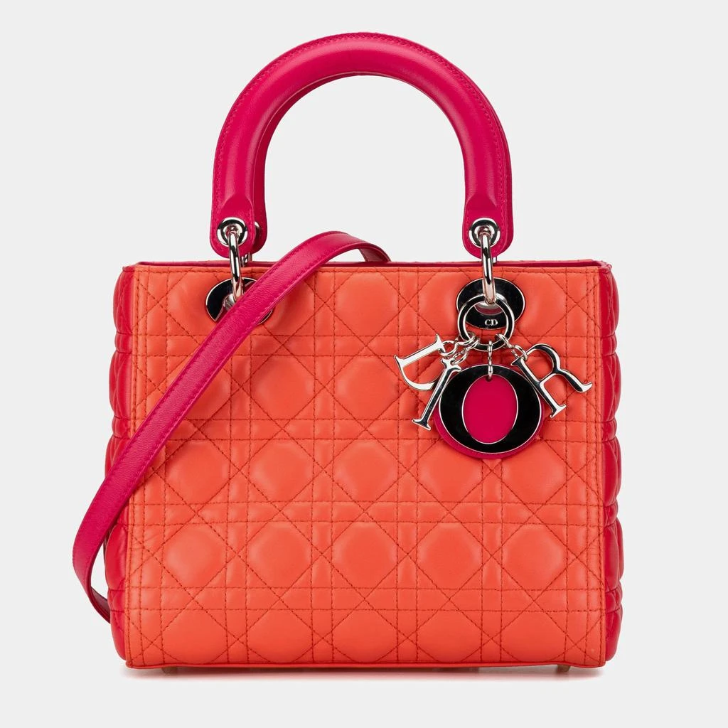 Dior Dior Orange Medium Bicolor Lambskin Cannage Lady Dior 1