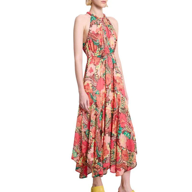 ALC Ellie Silk Midi Dress In Bronze/Agave Multi 2