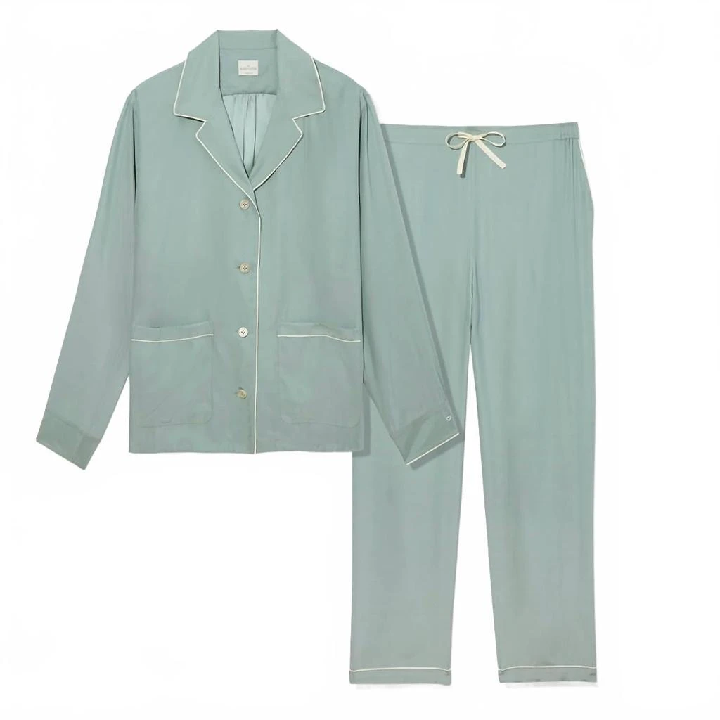 The Sleep Code Women
s Washable Silk Long Pj Set In Sage 4