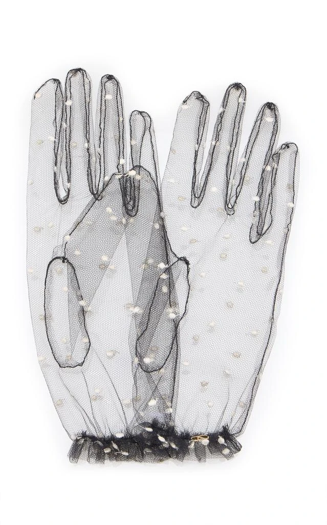 Valentino Valentino Garavani - Ruched Lace Gloves - Black - 6 - Moda Operandi 1